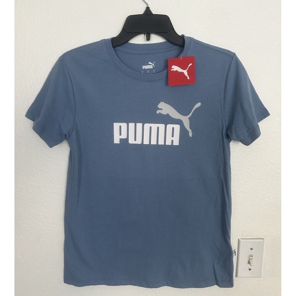 Puma Essential Logo Crew Neck Short Sleeve T-Shirt Women’s Blue Size S New - Picture 2 of 11